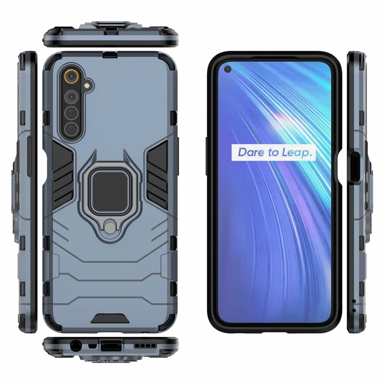 Suporte de Anel de Proteção Legal Kickstand PC+TPU Cover para Realme 6 - Azul