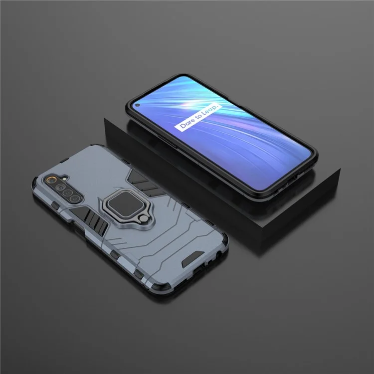 Cool Guard Ring Holder Kickstand PC+TPU Cover for Realme 6 - Blue