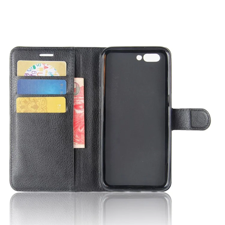 For OPPO R11 Litchi Skin Wallet Leather Stand Mobile Casing - Black