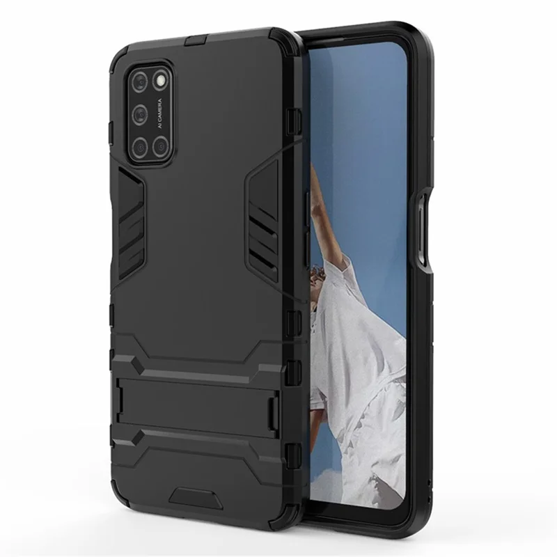 Case de Teléfono Híbrido de Plástico + TPU Con Sillón Invisible Plegable Para OPPO A52/A72/A92 - Negro