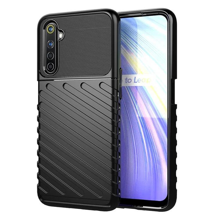 Thunder -serie Twill Textur Deckung Soft TPU Shell Für Realme 6 - Schwarz