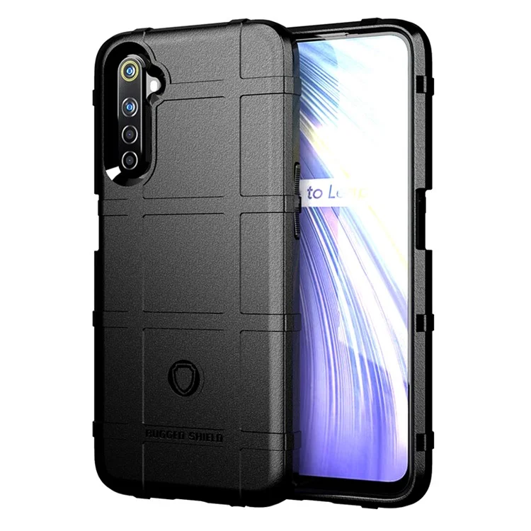 Rugged Shield Square Grid Textur TPU -abdeckung Für Realme 6 - Schwarz