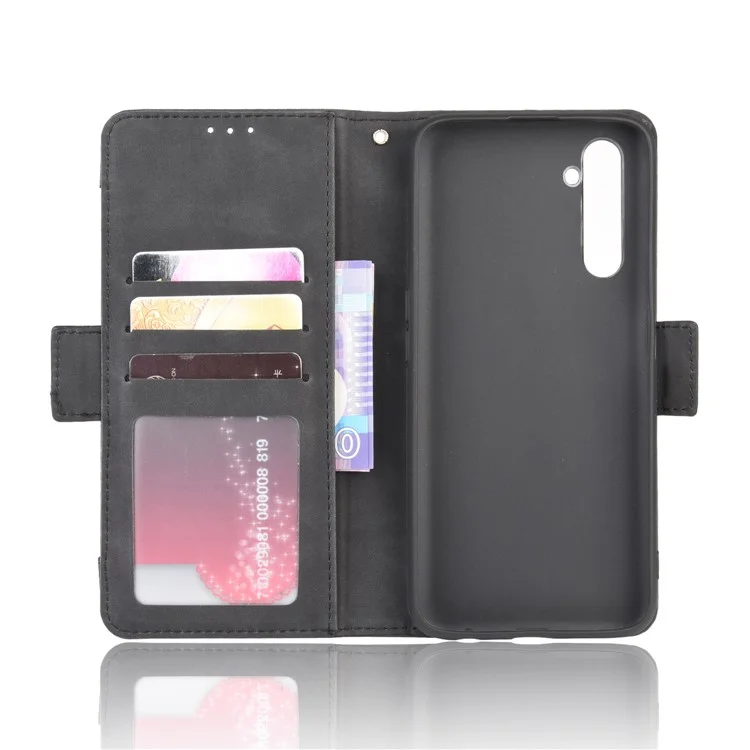 Case de Cuero PU Con Múltiples Ranuras Para Tarjetas Con Cáscara de Teléfono Móvil Con Stand For Realme 6 Pro - Negro