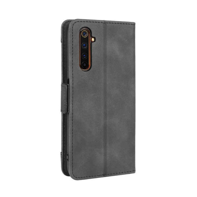 Case de Cuero PU Con Múltiples Ranuras Para Tarjetas Con Cáscara de Teléfono Móvil Con Stand For Realme 6 Pro - Negro