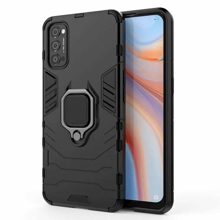 Cool Guard PC + TPU Hybrid Phone Case with Kickstand for Oppo Reno4 5G - Black