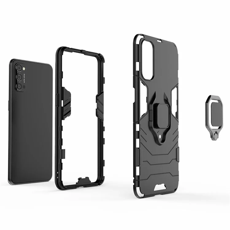 Cool Guard PC + TPU Hybrid Phone Case with Kickstand for Oppo Reno4 5G - Black