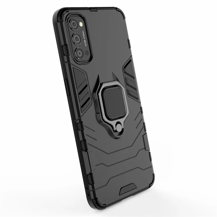 Cool Guard PC + TPU Hybrid Phone Case with Kickstand for Oppo Reno4 5G - Black