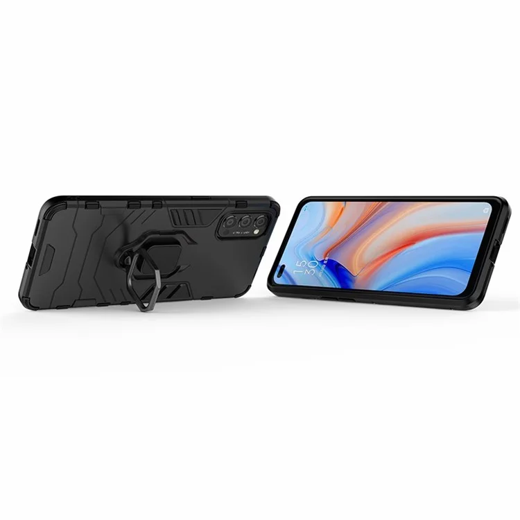 Cool Guard PC + TPU Hybrid Phone Case with Kickstand for Oppo Reno4 5G - Black