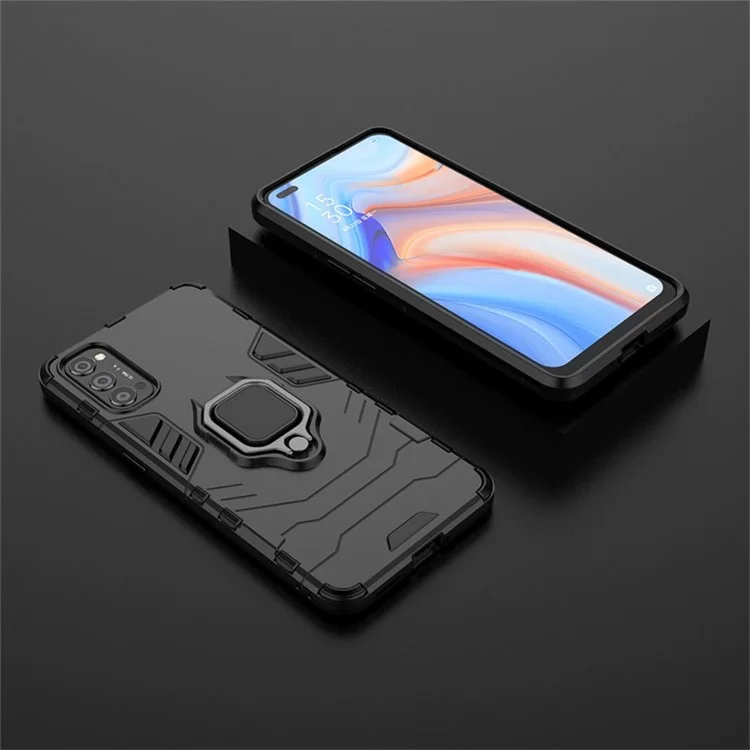 Cool Guard PC + TPU Hybrid Phone Case with Kickstand for Oppo Reno4 5G - Black