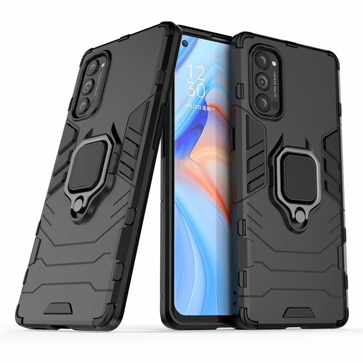 Cool Guard PC + TPU Hybrid Phone Shell with Kickstand for Oppo Reno4 Pro 5G - Black