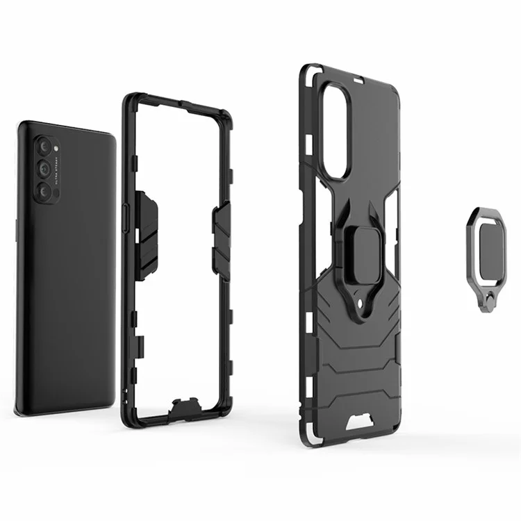 Cool Guard PC + TPU Hybrid Phone Shell with Kickstand for Oppo Reno4 Pro 5G - Black