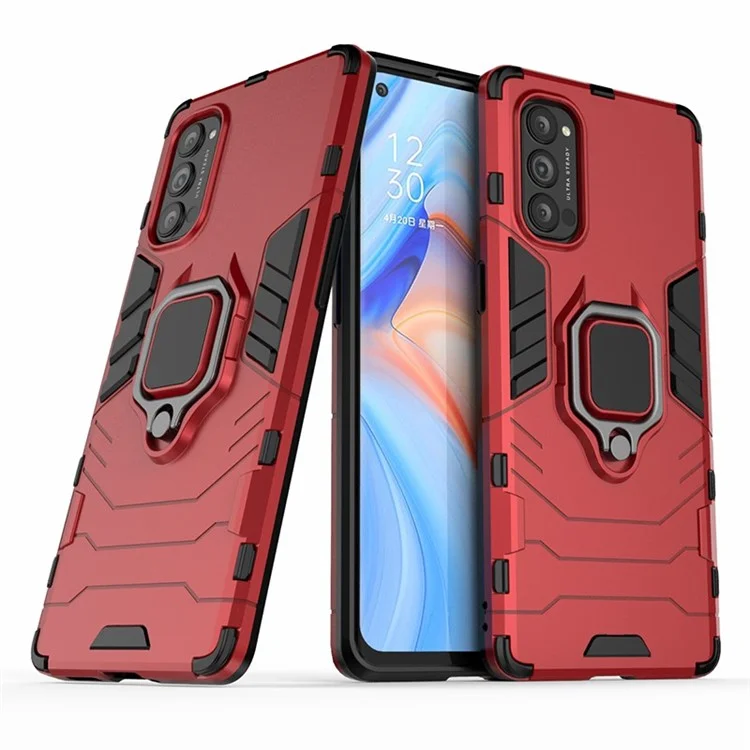 Cool Guard PC + TPU Hybrid Phone Shell Con Cavalletto Per Oppo Reno4 Pro 5G - Rosso