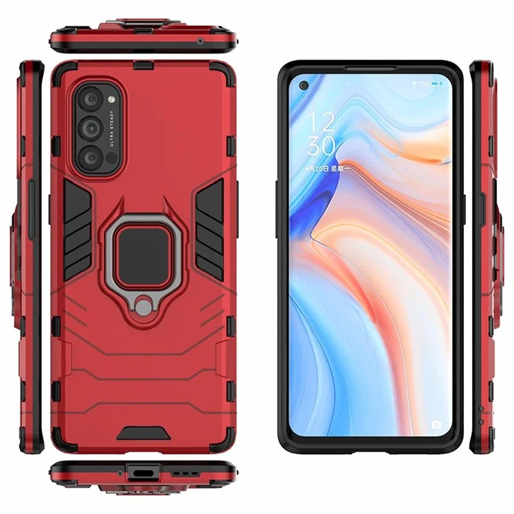 Cool Guard PC + TPU Hybrid Phone Shell Con Kickstand Para Oppo Reno4 Pro 5G - Rojo