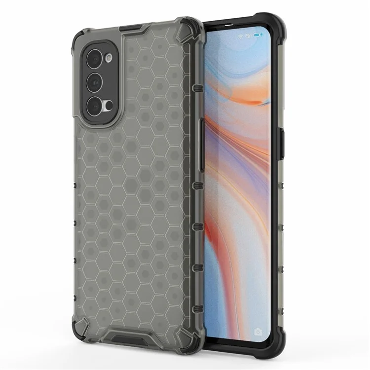 Honeycomb Pattern Shock-proof TPU + PC Combo Phone Case for Oppo Reno4 Pro 5G - Black