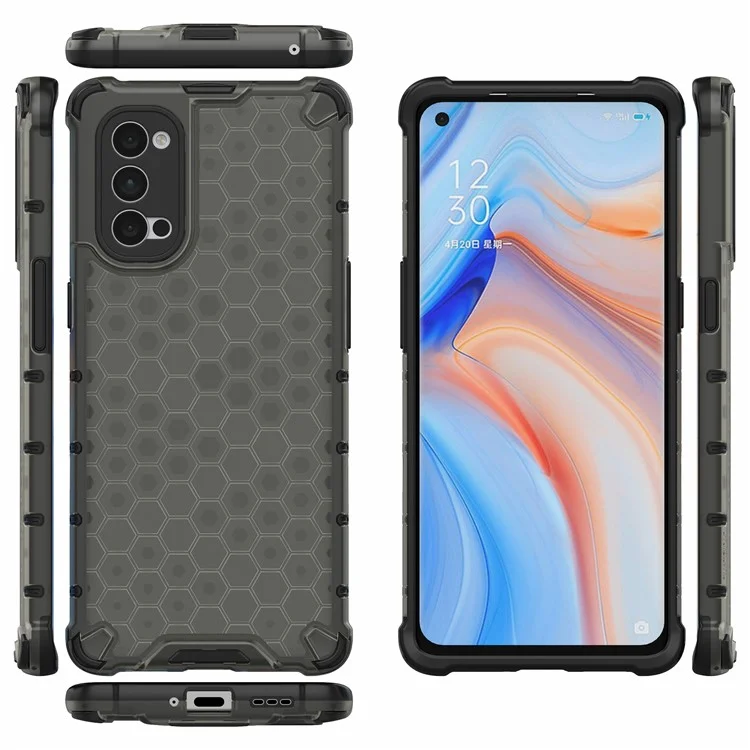 Honeycomb Pattern Shock-proof TPU + PC Combo Phone Case for Oppo Reno4 Pro 5G - Black