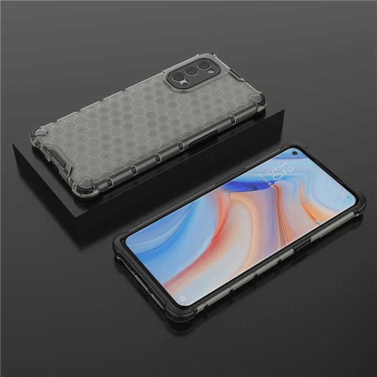 Honeycomb Pattern Shock-proof TPU + PC Combo Phone Case for Oppo Reno4 Pro 5G - Black