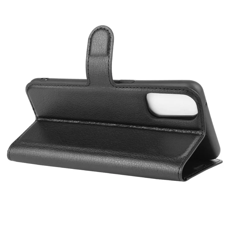 Litchi Texture Wallet Stand Leather Shell Cell Phone Cover for Oppo Reno4 5G - Black