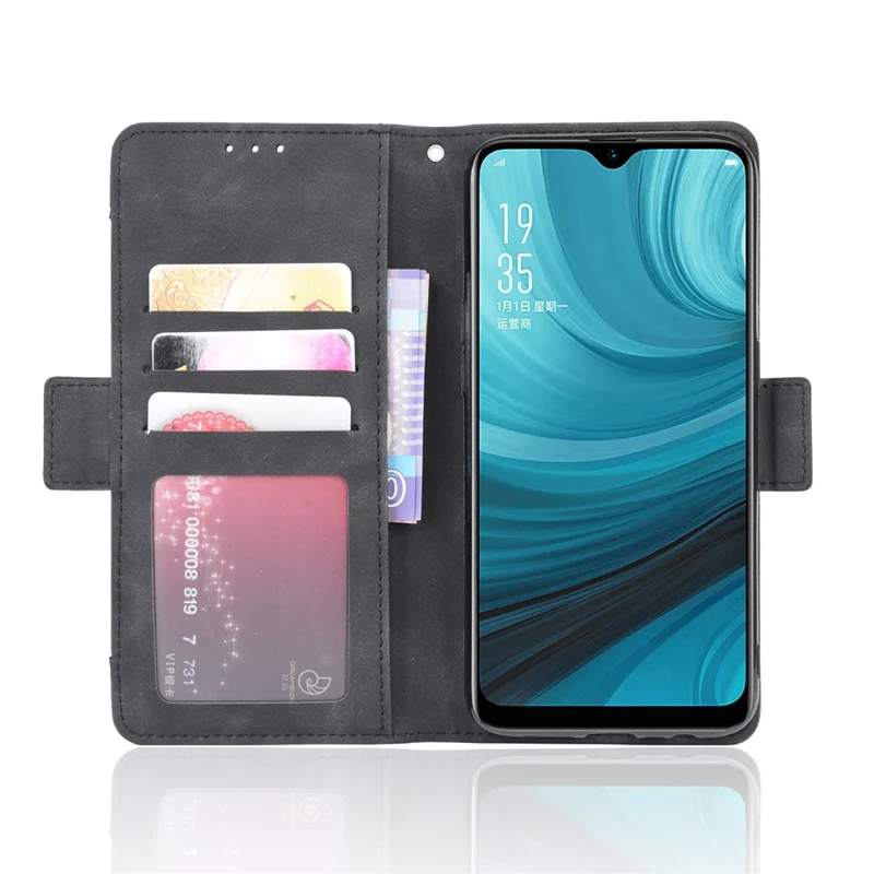Wallet Stand Flip Leather Protective Case for OPPO A12/A7/AX7/A5s/AX5s - Black