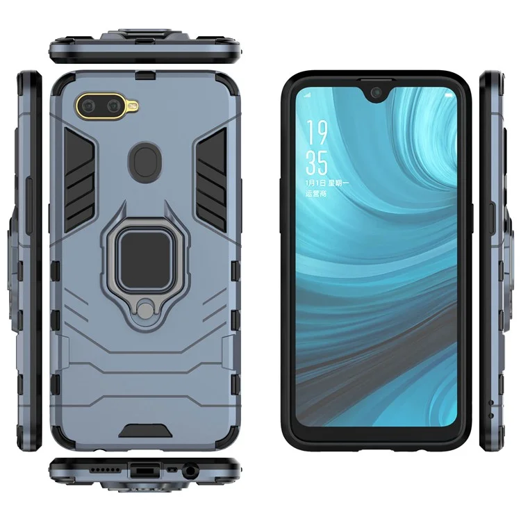 Cool Guard PC + TPU Hybrid Phone Case with Kickstand for Oppo A7/A12 - Blue