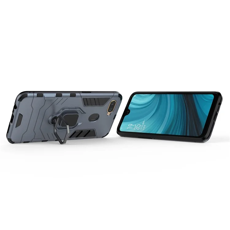 Cool Guard PC + TPU Hybrid Phone Case with Kickstand for Oppo A7/A12 - Blue