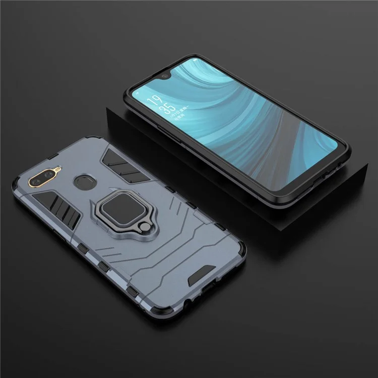 Cool Guard PC + TPU Hybrid Phone Case with Kickstand for Oppo A7/A12 - Blue