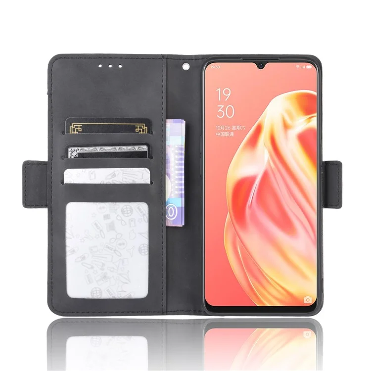 Многочисленные Слоты Для Кошелька Кожаная Защитная Крышка Для Oppo A91 / OPPO F15 / Oppo Reno3 (версия Юго -восточной Азии) - Черный