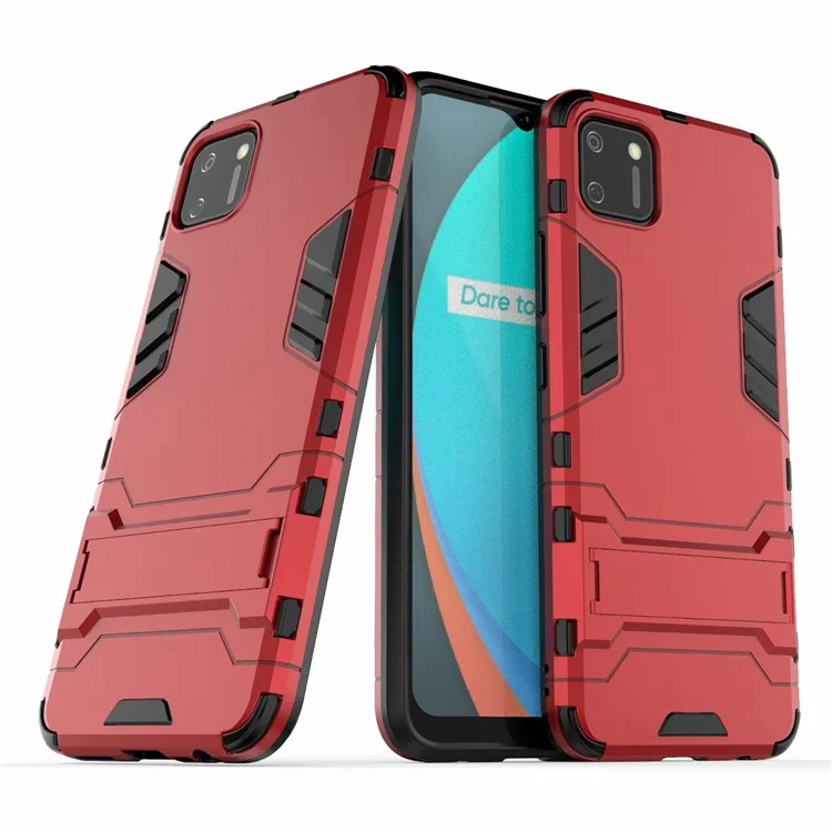 Plastic + TPU Hybrid Case with Kickstand for Realme C11 - Red