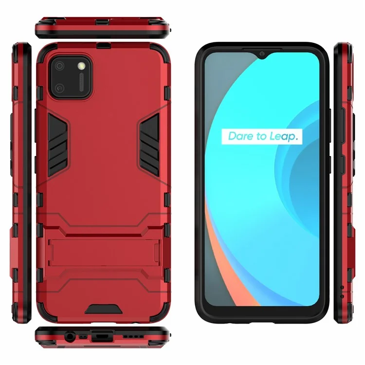 Plastic + TPU Hybrid Case with Kickstand for Realme C11 - Red