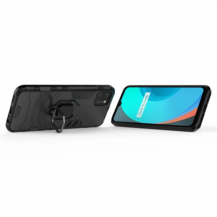 Ring Holder Kickstand Hybrid PC + TPU Combo Cover Case for Realme C11 - Black