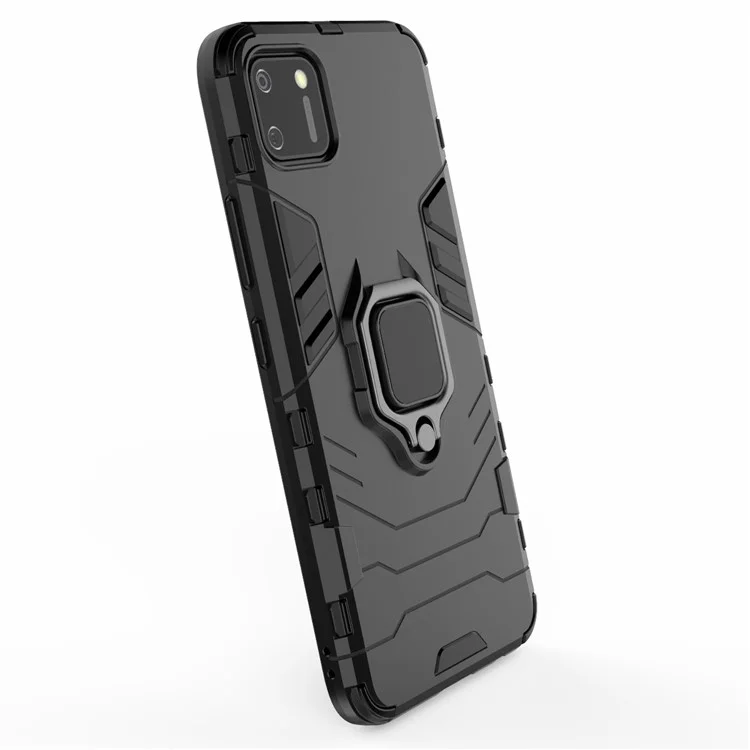Ring Holder Kickstand Hybrid PC + TPU Combo Cover Case for Realme C11 - Black