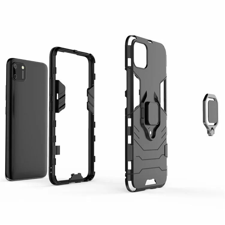 Ring Holder Kickstand Hybrid PC + TPU Combo Cover Case for Realme C11 - Black