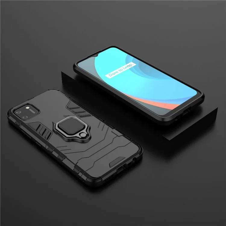 Ring Holder Kickstand Hybrid PC + TPU Combo Cover Case for Realme C11 - Black