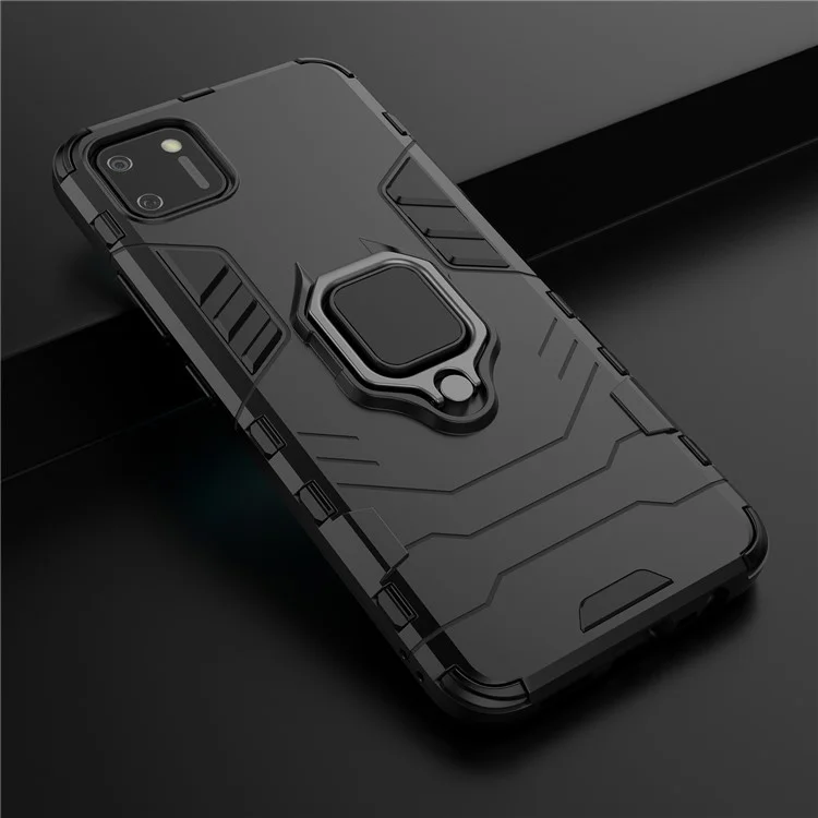 Ring Holder Kickstand Hybrid PC + TPU Combo Cover Case for Realme C11 - Black