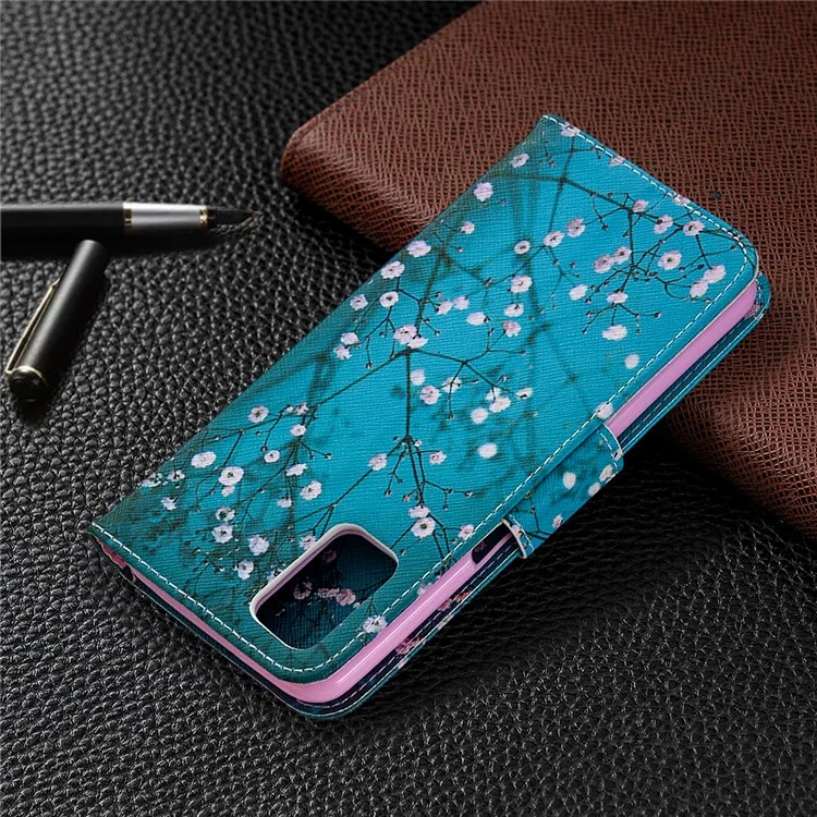 Estuche de Billetera de Cuero de Impresión de Patrones Para OPPO A72/A52/A92 - Árbol Con Flores