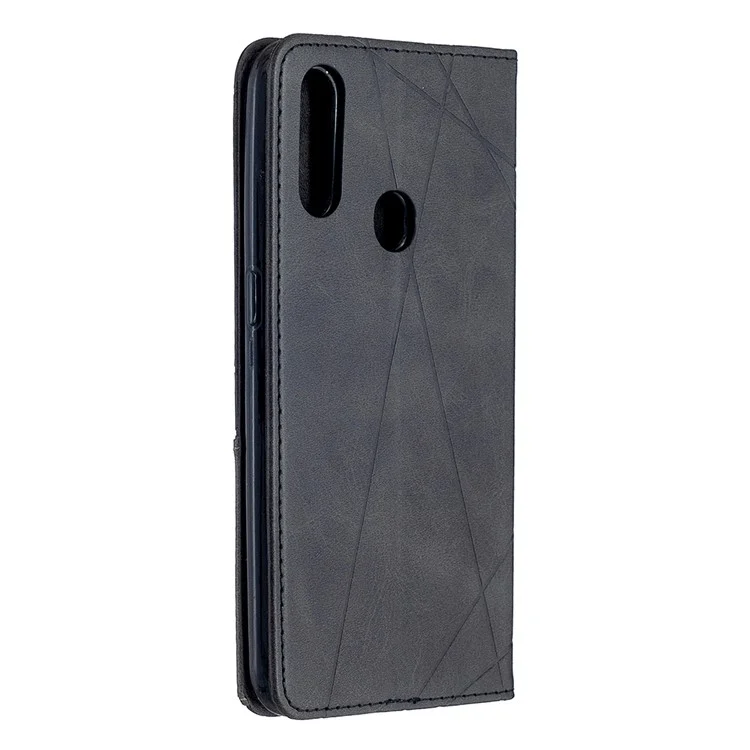 Estuche Para Cartas de Cuero de Stand de Patrón Geométrico Para OPPO A31 (2020) / A81 - Negro