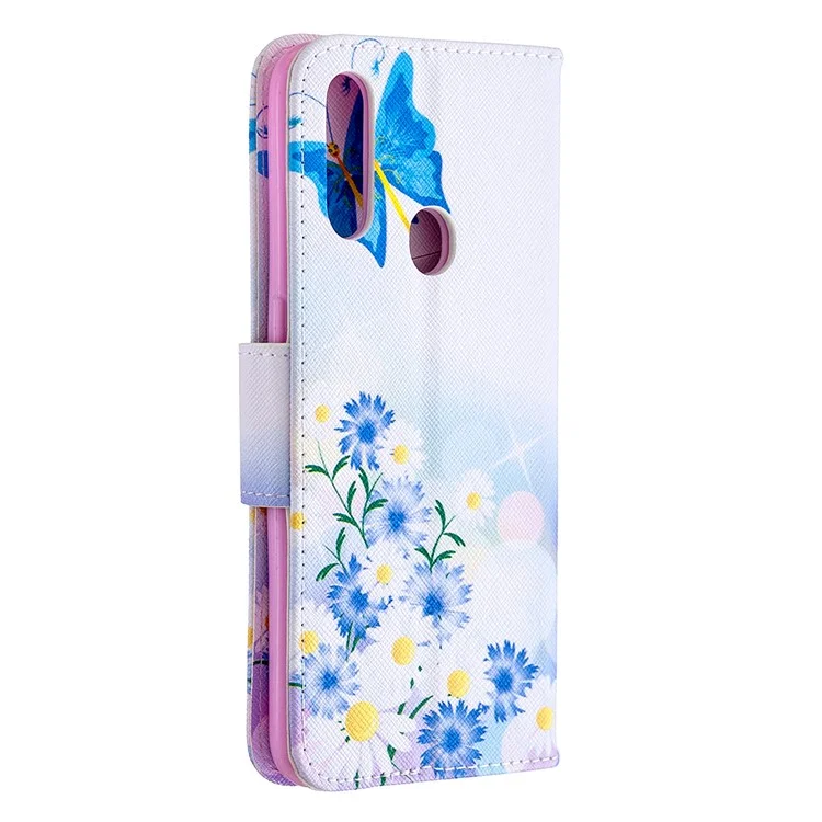 Casa de Casca de Couro de Impressão de Padrões Para Oppo A31 (2020)/A81 - Butterfly e Flores Azuis