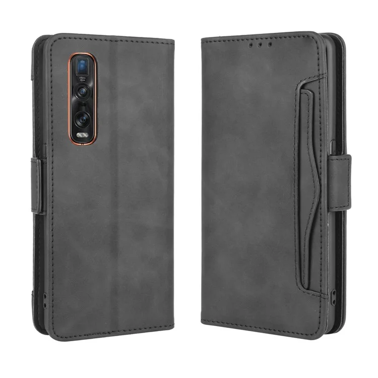 Cubierta de Teléfono de Cuero Flip de Billetera Para Oppo Find X2 Pro - Negro