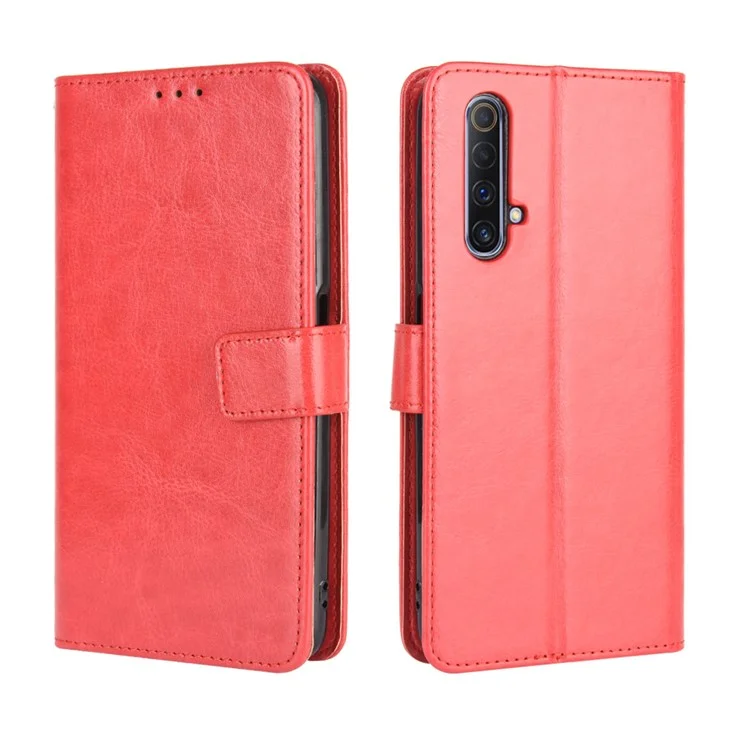Crazy Horse Texture Wallet Stand Case de Teléfono de Cuero Para Realme X50/Realme X3 - Rojo