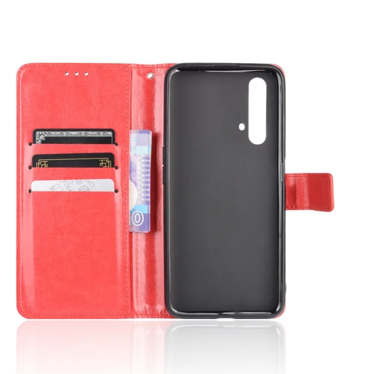 Crazy Horse Texture Wallet Stand Case de Teléfono de Cuero Para Realme X50/Realme X3 - Rojo
