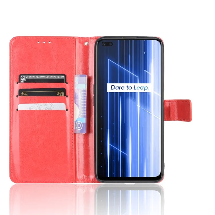 Crazy Horse Texture Wallet Stand Case de Teléfono de Cuero Para Realme X50/Realme X3 - Rojo