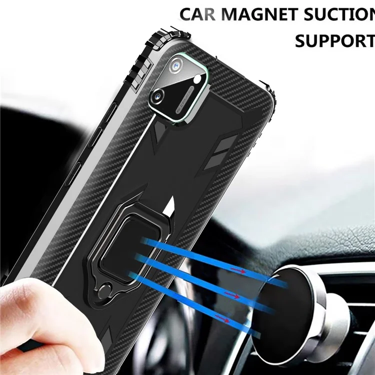 Finger Ring Kickstand Drop-proof TPU Protective Phone Cover for Realme C11 - Black