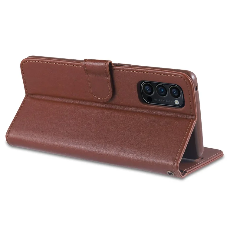 AZNS PU Leather Wallet Stand Mobile Phone Cover for Oppo Reno4 5G - Brown