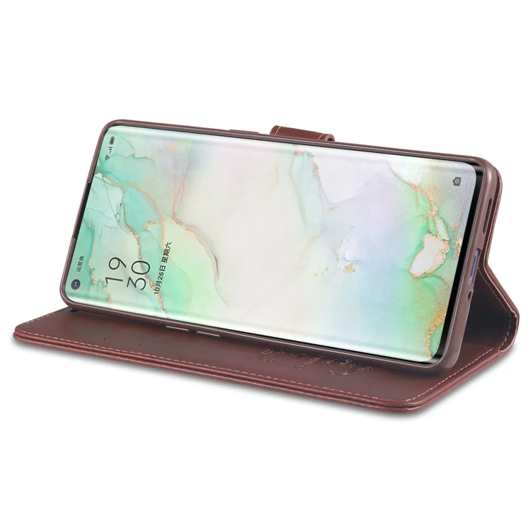 AZNS PU Leather Wallet Stand Mobile Phone Cover for Oppo Reno4 5G - Brown