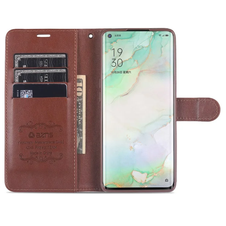 AZNS PU Leather Wallet Stand Mobile Phone Cover for Oppo Reno4 5G - Brown