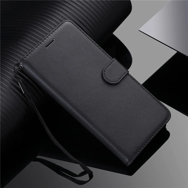 For Oppo Reno3 Pro 5G / Find X2 Neo Case Solid Color Leather Mobile Cover Wallet Stand with Strap - Black