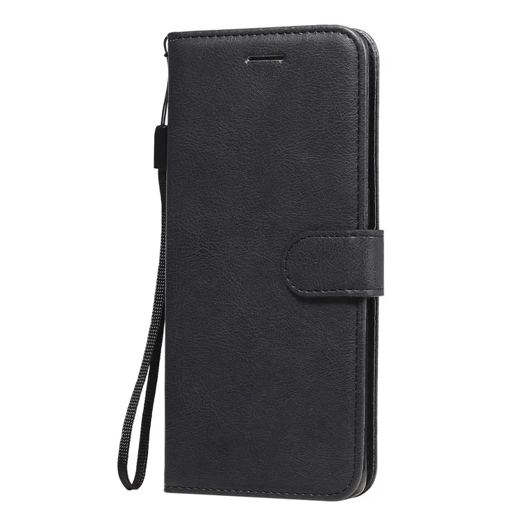For Oppo Reno3 Pro 5G / Find X2 Neo Case Solid Color Leather Mobile Cover Wallet Stand with Strap - Black