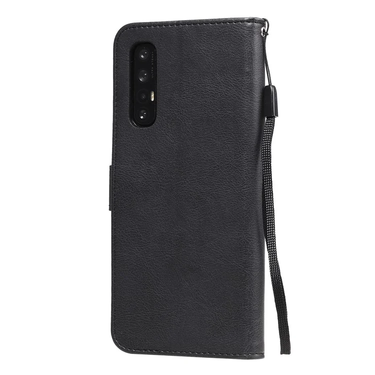 For Oppo Reno3 Pro 5G / Find X2 Neo Case Solid Color Leather Mobile Cover Wallet Stand with Strap - Black