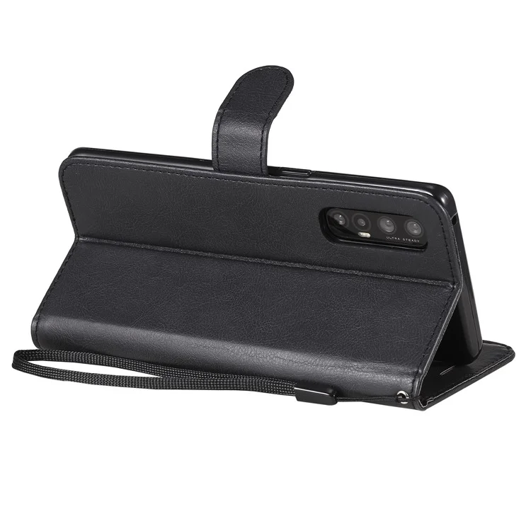 For Oppo Reno3 Pro 5G / Find X2 Neo Case Solid Color Leather Mobile Cover Wallet Stand with Strap - Black