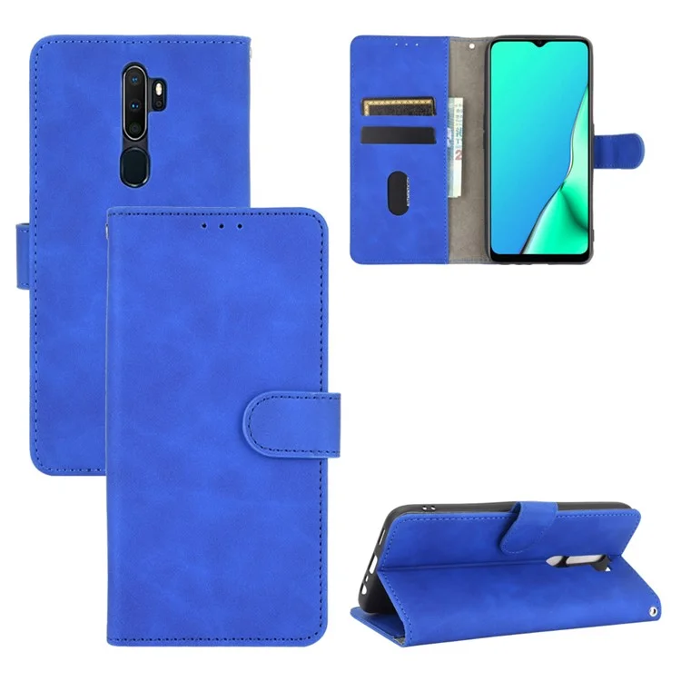 Skin-touch Wallet Stand Leather Flip Case for OPPO A9 (2020)/A11x/A5 (2020) - Blue