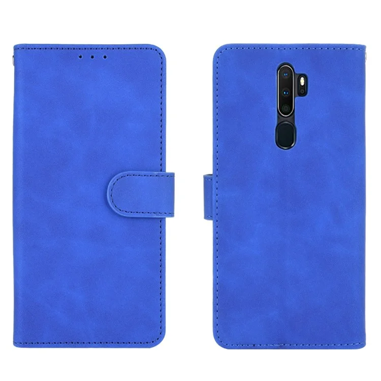 Skin-touch Wallet Stand Leather Flip Case for OPPO A9 (2020)/A11x/A5 (2020) - Blue